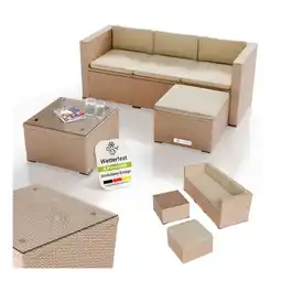 Netto Marken-Discount Juskys Polyrattan Lounge Punta Cana M creme, 3-4 Personen – Sofa, Tisch & Hocker Angebot