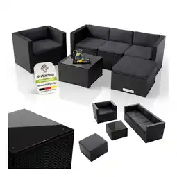 Netto Marken-Discount Juskys Polyrattan Lounge Punta Cana L schwarz für 4-5 Personen – Sessel, Sofa, Tisch & Hocker Angebot