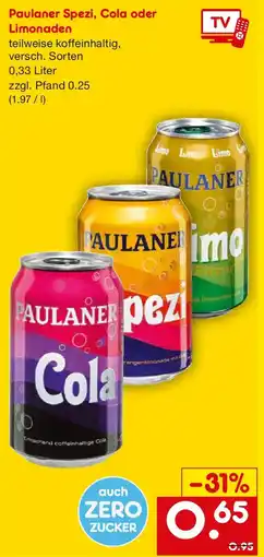 Netto Getränke Discount Paulaner Spezi, Cola oder Limonaden Angebot