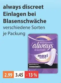 V Markt Always discreet einlagen bei blasenschwäche Angebot