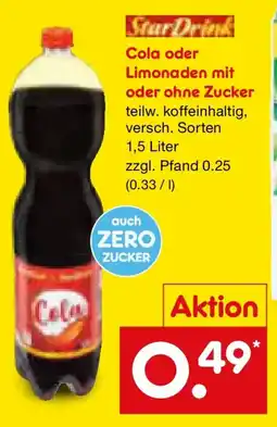 Netto Marken-Discount Cola oder Limonaden mit oder ohne Zucker Angebot