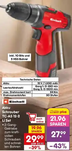 Netto Marken-Discount Einhell Akku Schrauber TC-AS 12-2 Li Set Angebot