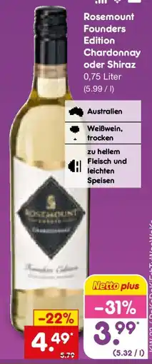 Netto Marken-Discount Rosemount Founders Edition Chardonnay oder Shiraz Angebot