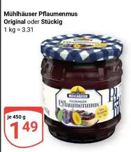 Globus Mühlhäuser Pflaumenmus Original oder Stückig Angebot