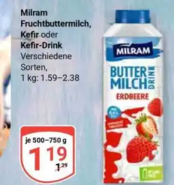 Globus Milram Fruchtbuttermilch, Kefir oder Kefir Drink Angebot