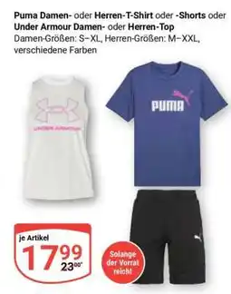 Globus Puma Damen- oder Herren-T-Shirt oder -Shorts oder Under Armour Damen- oder Herren-Top Angebot