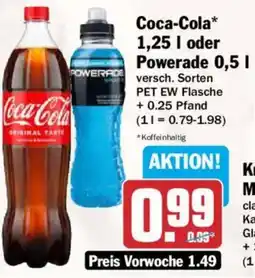 AEZ Coca-Cola* 1,25 I oder Powerade 0,5 l Angebot