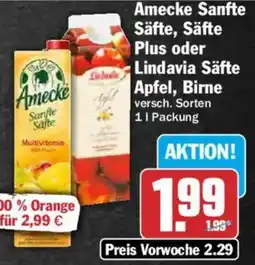 AEZ Amecke Sanfte Säfte, Säfte Plus oder Lindavia Säfte Apfel, Birne Angebot