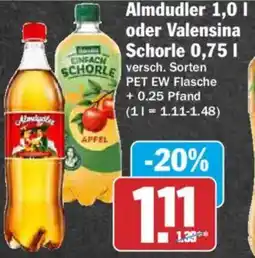 AEZ Almdudler 1,0 l oder Valensina Schorle 0,75 l Angebot