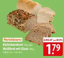 Famila Nord Ost Marktbäckerei Kürbiskernbrot 750 g oder Weißbrot mit Glanz 500 g Angebot