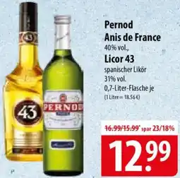 Famila Nord Ost Pernod Anis de France Licor 43 Angebot