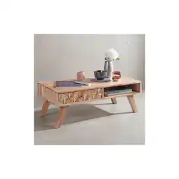 Netto Marken-Discount KADIMA DESIGN Moderner Landhaus-Stil Couchtisch, massives Holz, Schublade, Ablagefach, 95x35x50 cm Angebot