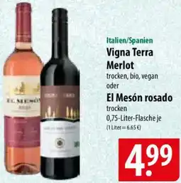 Famila Nord Ost Vigna Terra Merlot oder El Mesón rosado Angebot