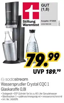 MEDIMAX sodastream Wassersprudler Crystal CQC 1 Glaskaraffe 0,8 l Angebot