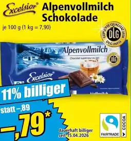 Norma Excelsior Alpenvollmilch Schokolade Angebot