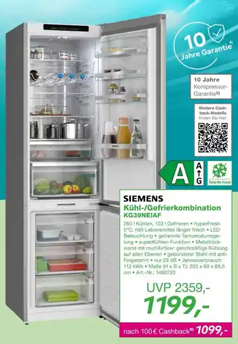 EP Siemens kühl-/gefrierkombination kg39neiaf Angebot