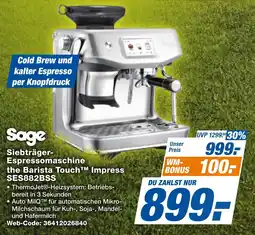 expert Techno Land Sage Siebträger- Espressomaschine the Barista Touch TM Impress SES882BSS Angebot