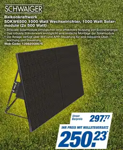 expert Techno Land SCHWAIGER Balkonkraftwerk SOKW6500 1000 Watt Wechselrichter, 1000 Watt Solar- module (2x 500 Watt) Angebot
