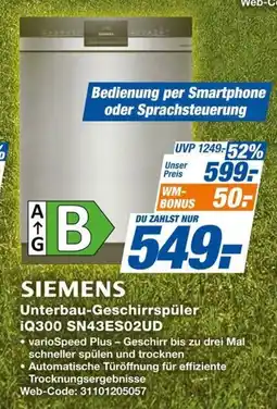 Expert SIEMENS Unterbau-Geschirrspüler iQ300 SN43ES02UD Angebot