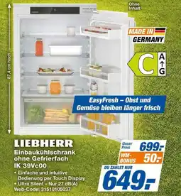 Expert LIEBHERR Einbaukühlschrank ohne Gefrierfach IK 39Vc00 Angebot