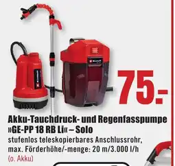 B1 Discount Baumarkt Einhell Akku-Tauchdruck- und Regenfasspumpe >>GE-PP 18 RB Li<< -Solo Angebot