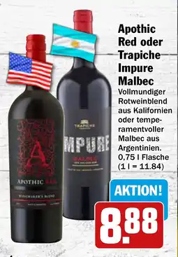 HIT Ullrich Apothic Red oder Trapiche Impure Malbec Angebot