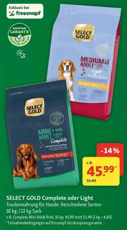 Fressnapf SELECT GOLD Complete oder Light Angebot