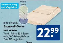 Aldi Süd HOME CREATION Baumwoll-Decke mit Leinen Angebot