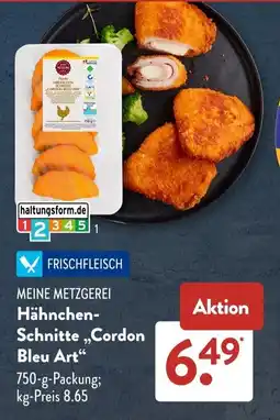 Aldi Süd MEINE METZGEREI Hähnchen- Schnitte,,Cordon Bleu Art" Angebot