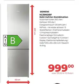 Hirsch und Ille Siemens kg39n2ibf kühl-gefrier-kombination Angebot