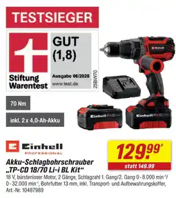 toom Baumarkt Einhell akku-schlagbohrschrauber tp-cd 18/70 li-i bl kit Angebot