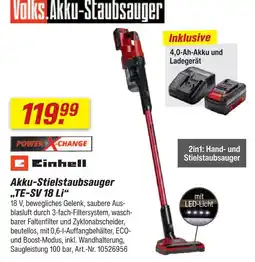 toom Baumarkt Einhell akku-stielstaubsauger te-sv 18 li Angebot