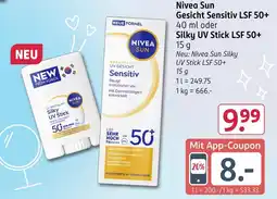 Rossmann Nivea sun gesicht sensitiv lsf 50+ oder silky uv stick lsf 50+ Angebot