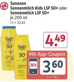 Rossmann Sunozon sonnenmilch kids lsf 50+ oder sonnenmilch lsf 50+ Angebot