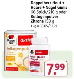Rossmann Doppelherz haut + haare + nägel gums oder kollagenpulver zitrone Angebot
