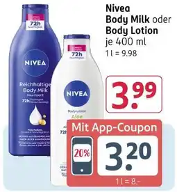 Rossmann Nivea body milk oder body lotion Angebot