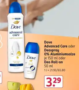 Rossmann Dove advanced care oder deospray 0% aluminiumsalze Angebot