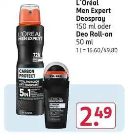 Rossmann L'oréal men expert deospray oder deo roll-on Angebot
