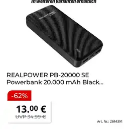 Saturn REALPOWER PB-20000 SE Powerbank 20.000 mAh Black... Angebot
