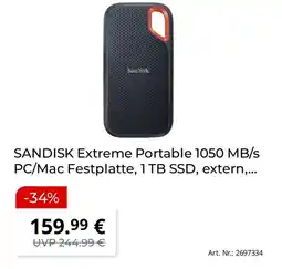 Saturn SanDisk Extreme Portable 1050 MB/s PC/Mac Festplatte, 1TB SSD, extern,... Angebot