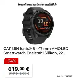 Saturn GARMIN fenix 8 - 47 mm AMOLED Smartwatch Edelstahl Silikon, 22... Angebot