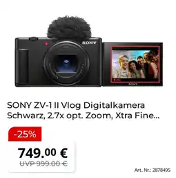 Saturn SONY ZV-1 II Vlog Digitalkamera Schwarz, 2.7x opt. Zoom, Xtra Fine... Angebot
