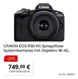 Saturn CANON EOS R50 Kit Spiegellose Systemkameras mit Objektiv 18-45... Angebot