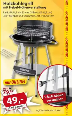 Sonderpreis Baumarkt Holzkohlegrill mit Hebel-Höhenverstellung Angebot