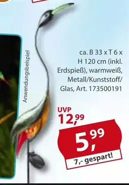 Sonderpreis Baumarkt LED-Solar-Gartenstecker Kolibri oder Kranich Angebot