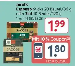 Rossmann Jacobs Espresso Sticks 20 Beutel/36 g oder 3in1 10 Beutel/120 g Angebot