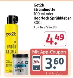 Rossmann Got2b Strandmatte 100 ml oder Haarlack Sprühkleber 300 ml Angebot
