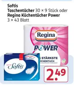 Rossmann Softis Taschentücher 30 × 9 Stück oder Regina Küchentücher Power 3 × 43 Blatt Angebot