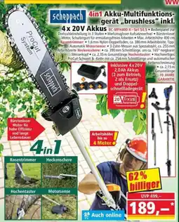 Norma Scheppach 4in1 Akku-Multifunktionsgerät,,brushless" inkl. 4 x 20 V Akkus Angebot