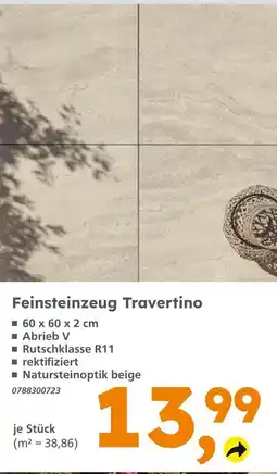 Globus Baumarkt Feinsteinzeug travertino Angebot